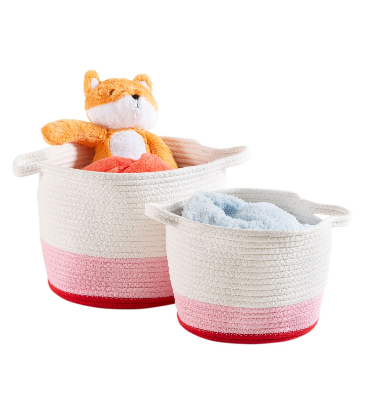 Honey Can Do 12 Pink & White Nesting Cotton Rope Storage Baskets 2ct