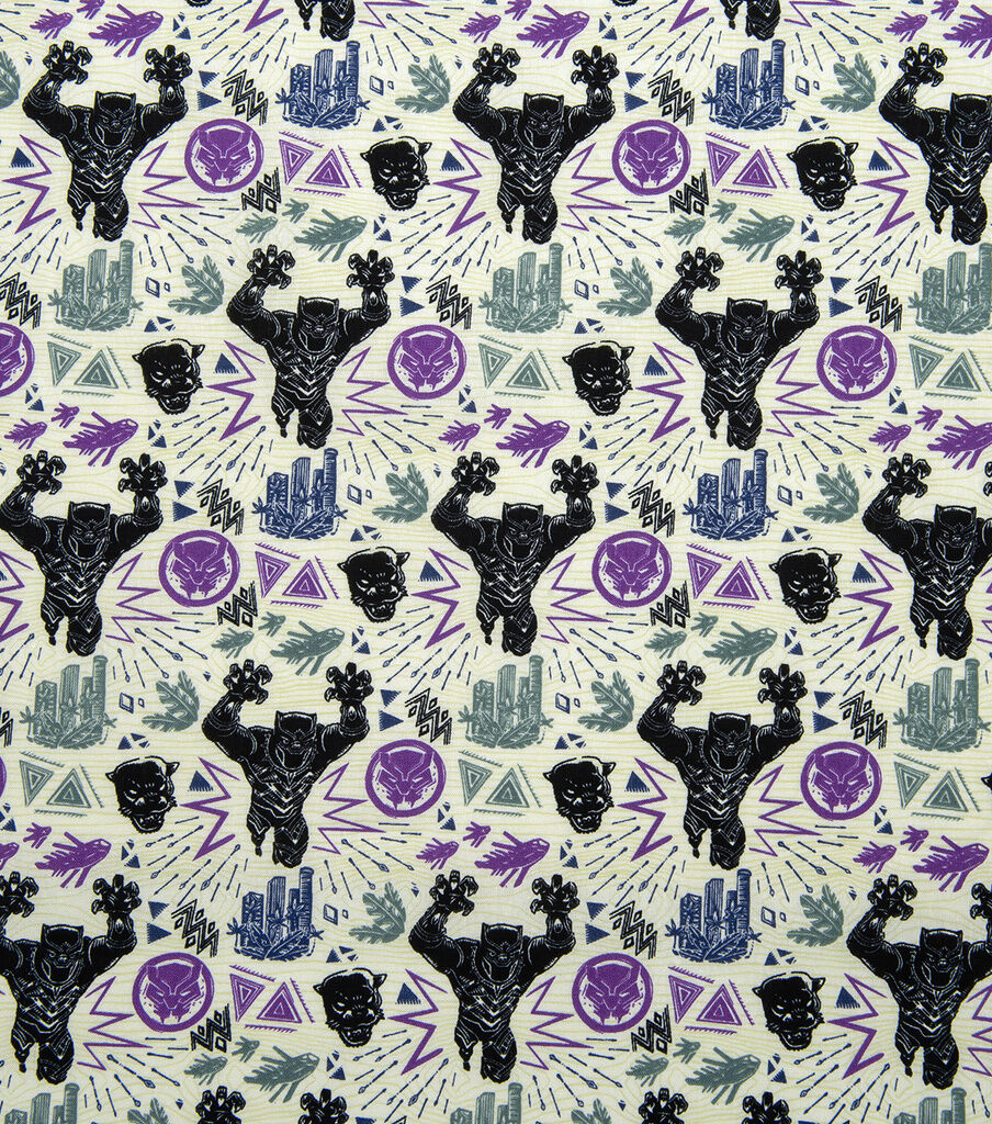 Black Panther Linocut Attack Cotton Fabric