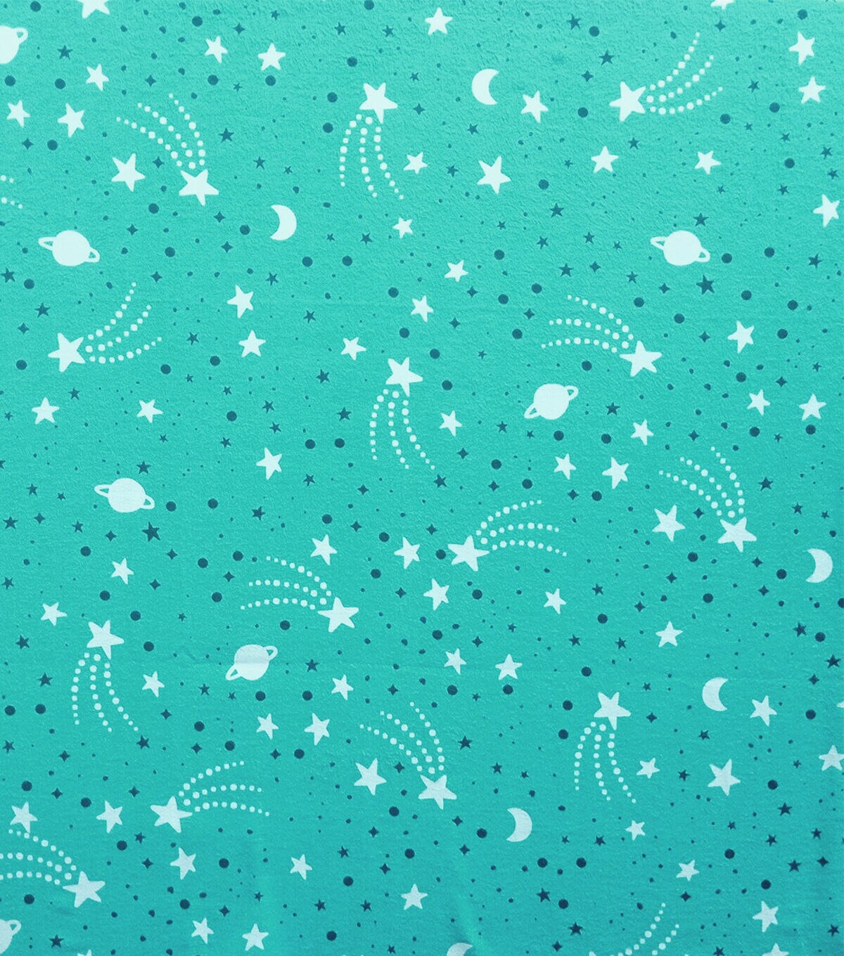 Space Icons On Blue Luxe Flannel Fabric