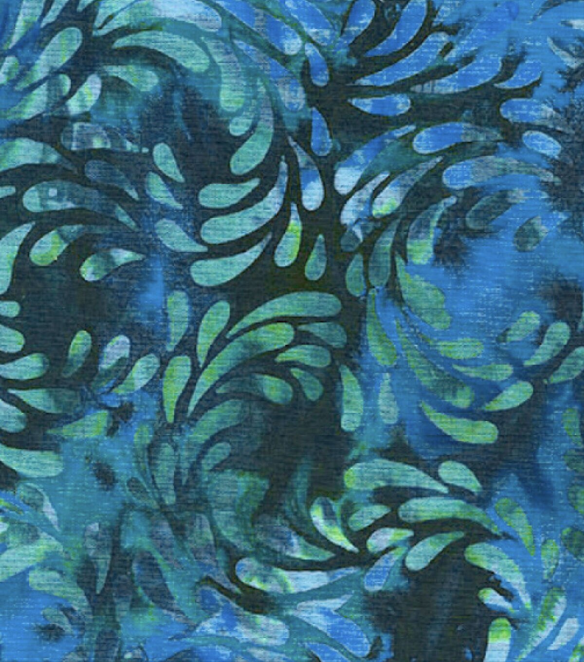 Blue & Green Water Lily Petals Swirls Batik Cotton Fabric