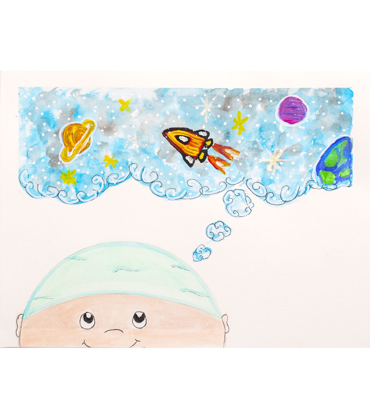 St. Jude Space on Blue Cotton Fabric by Ty