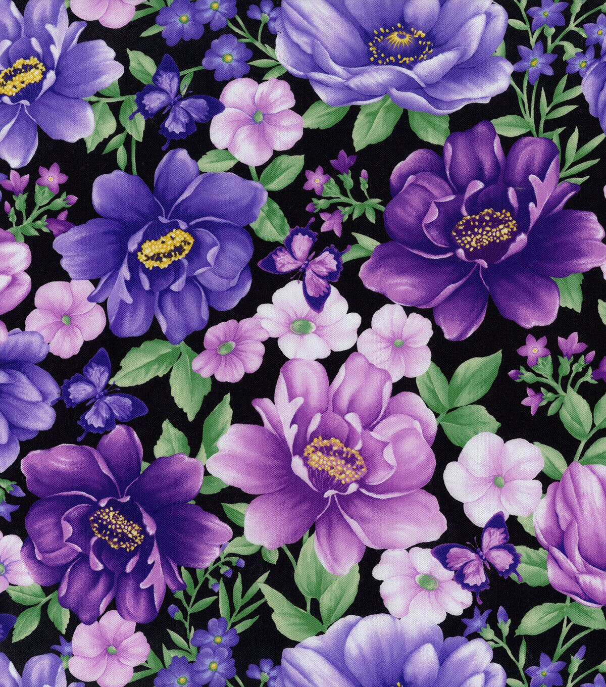 Hi Fashion Dahlias on Black Premium Cotton Fabric