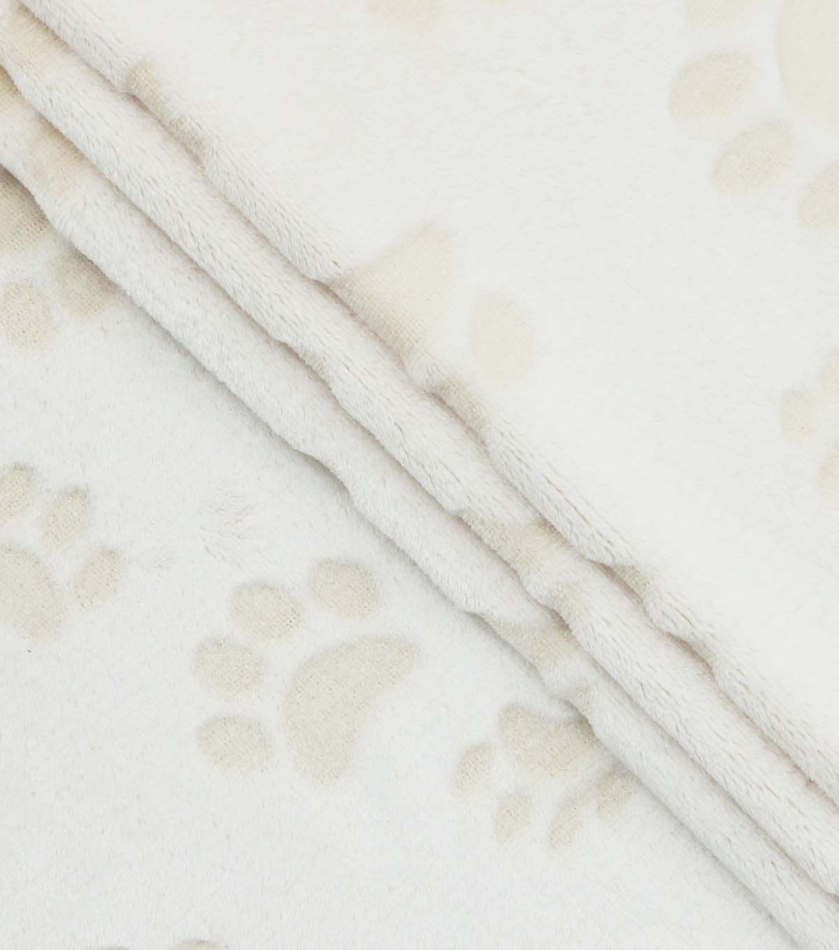 Cream Embossed Paw Prints Sew Lush Fleece Fabric