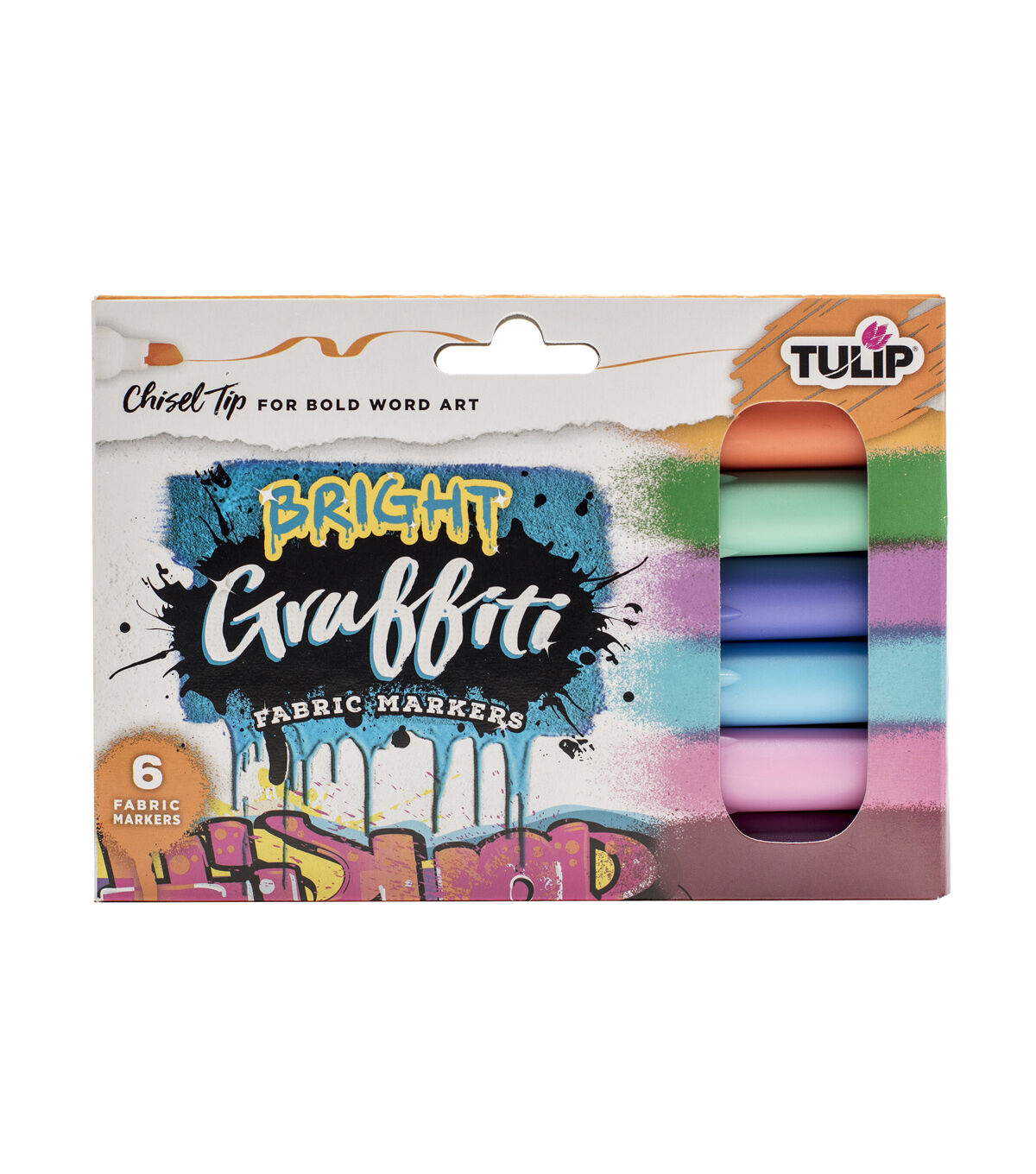 Tulip 6 pk Graffiti Chisel Tip Fabric Markers Bright