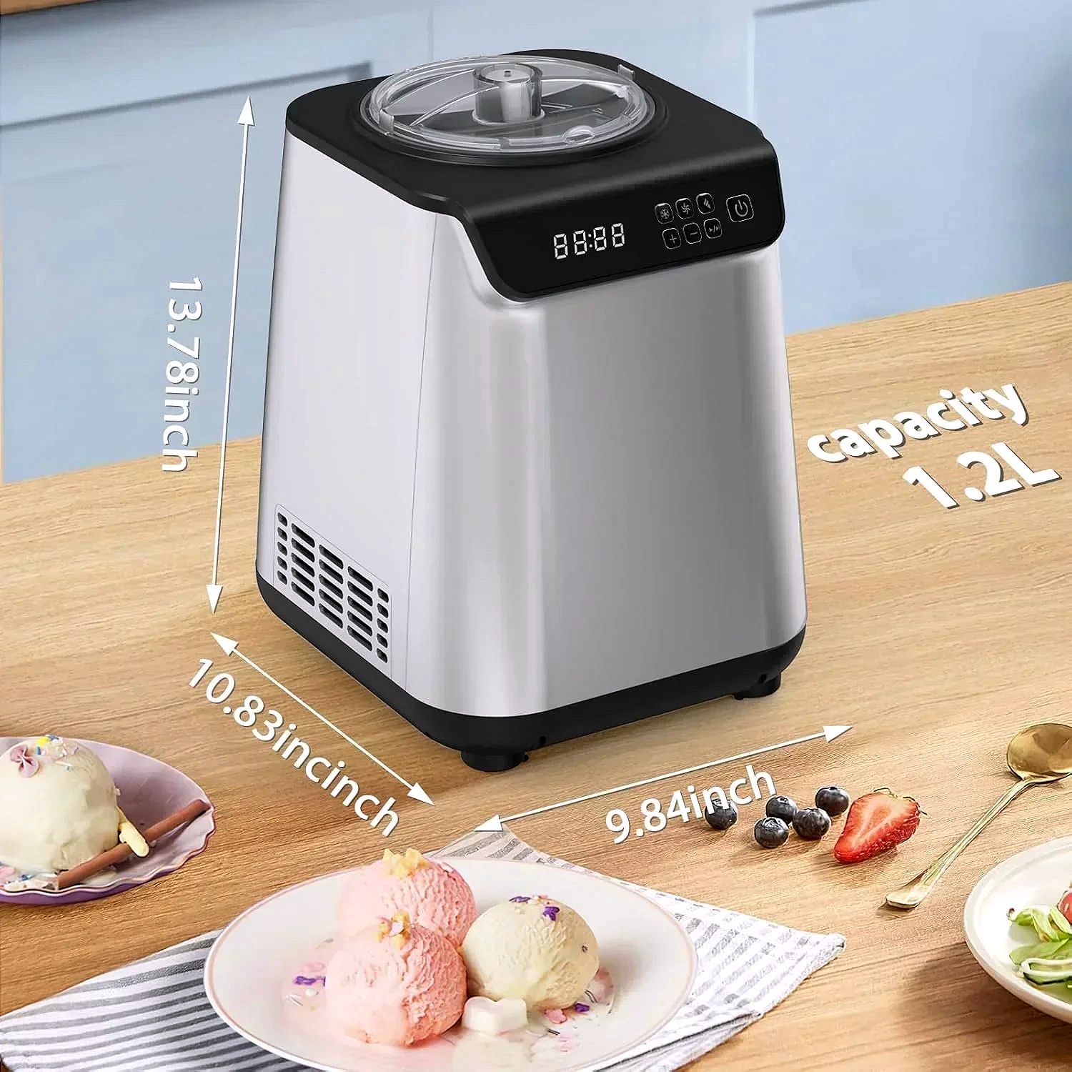 Star Upright Ice Cream Maker – 1.2L Stainless Steel Automatic Ice Cream Machine with LED Display, Gelato, Frozen Yogurt & Sorbet Modes