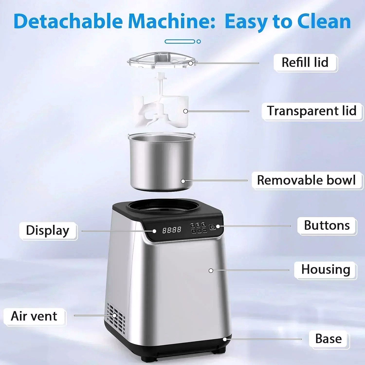 Star Upright Ice Cream Maker – 1.2L Stainless Steel Automatic Ice Cream Machine with LED Display, Gelato, Frozen Yogurt & Sorbet Modes