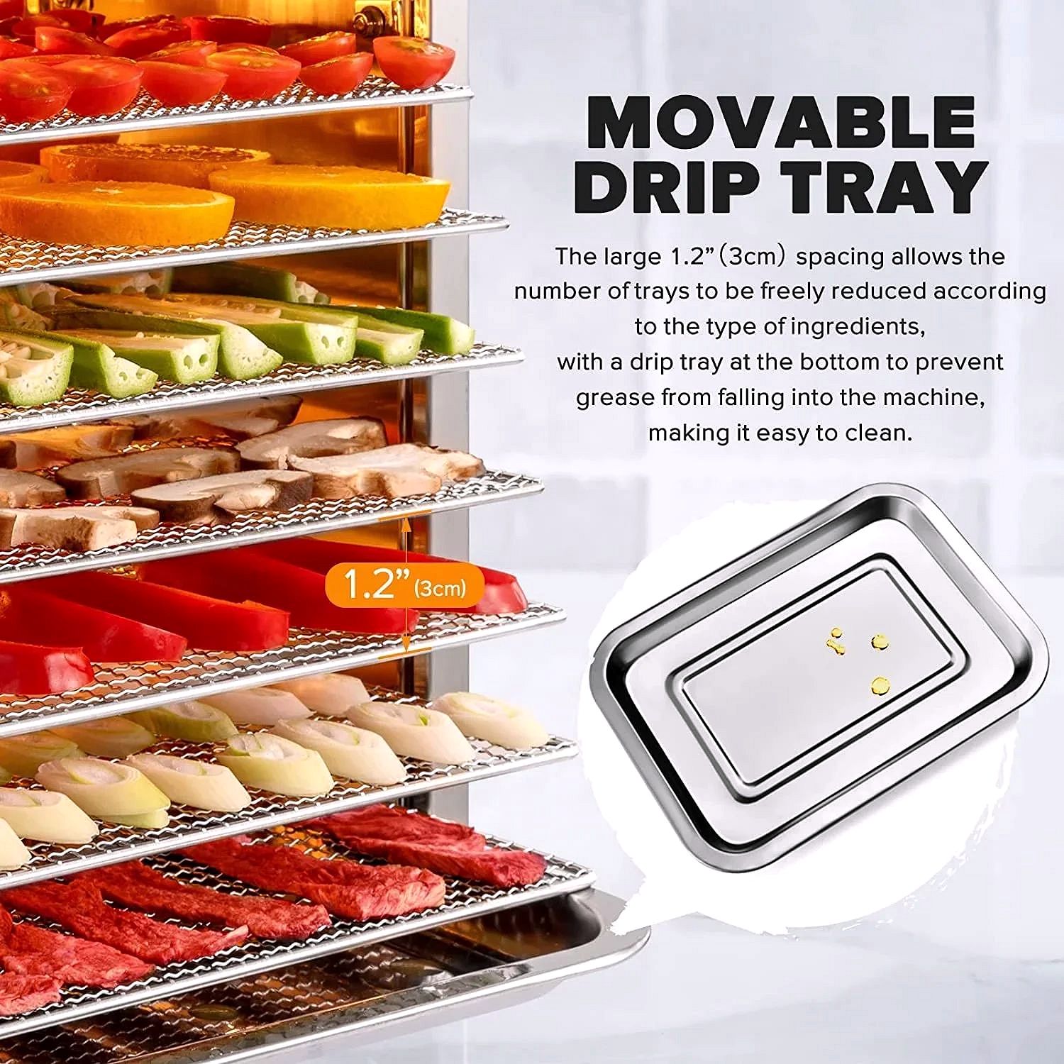 Stainless Steel Multi-Tray Food Dehydrator with Digital Timer & Adjustable Temperature Control