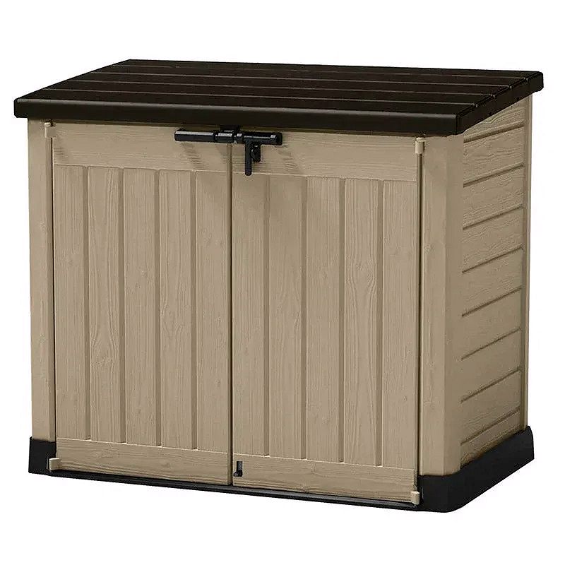 Store-It-Out MAX Horizontal Outdoor Storage Shed – 42 Cu.Ft Resin Deck Box with Double Doors, Beige/Brown
