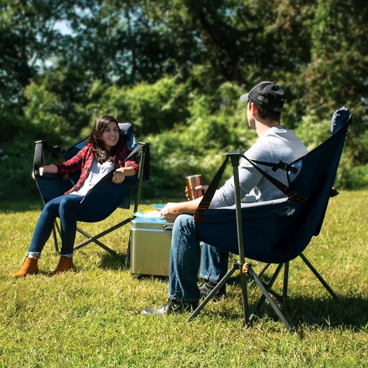 Swing Hammock Chair Lounger with Steel Frame – Cradled Hanging Design, Navy Blue