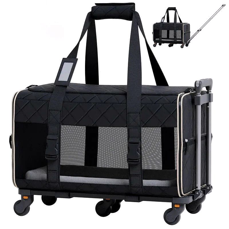 Quilted Chariot PRO Pet Carrier – Removable Wheels & Double Telescopic Handle