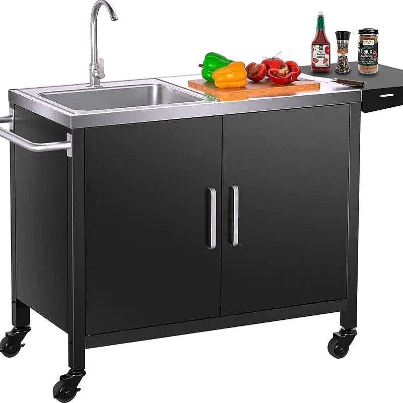 Outdoor Grill Table with Stainless Steel Sink – Metal Grill Cart Kitchen Island