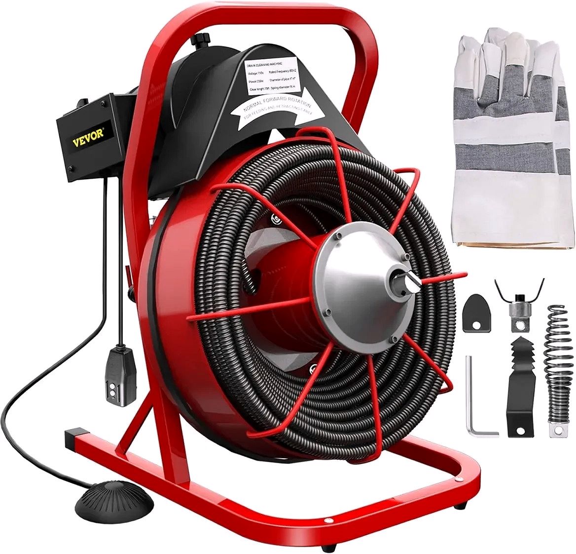 Electric Drain Cleaner Machine – 75 Ft x 3/8 Inch, Fits 1–4 Inch Pipes