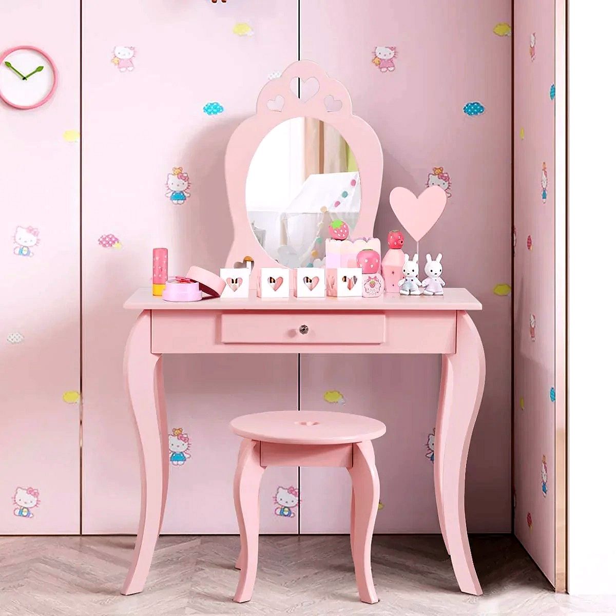 Fireflowery 2-in-1 Princess Vanity Table – Detachable Mirror, Pink & White, Perfect for Girls