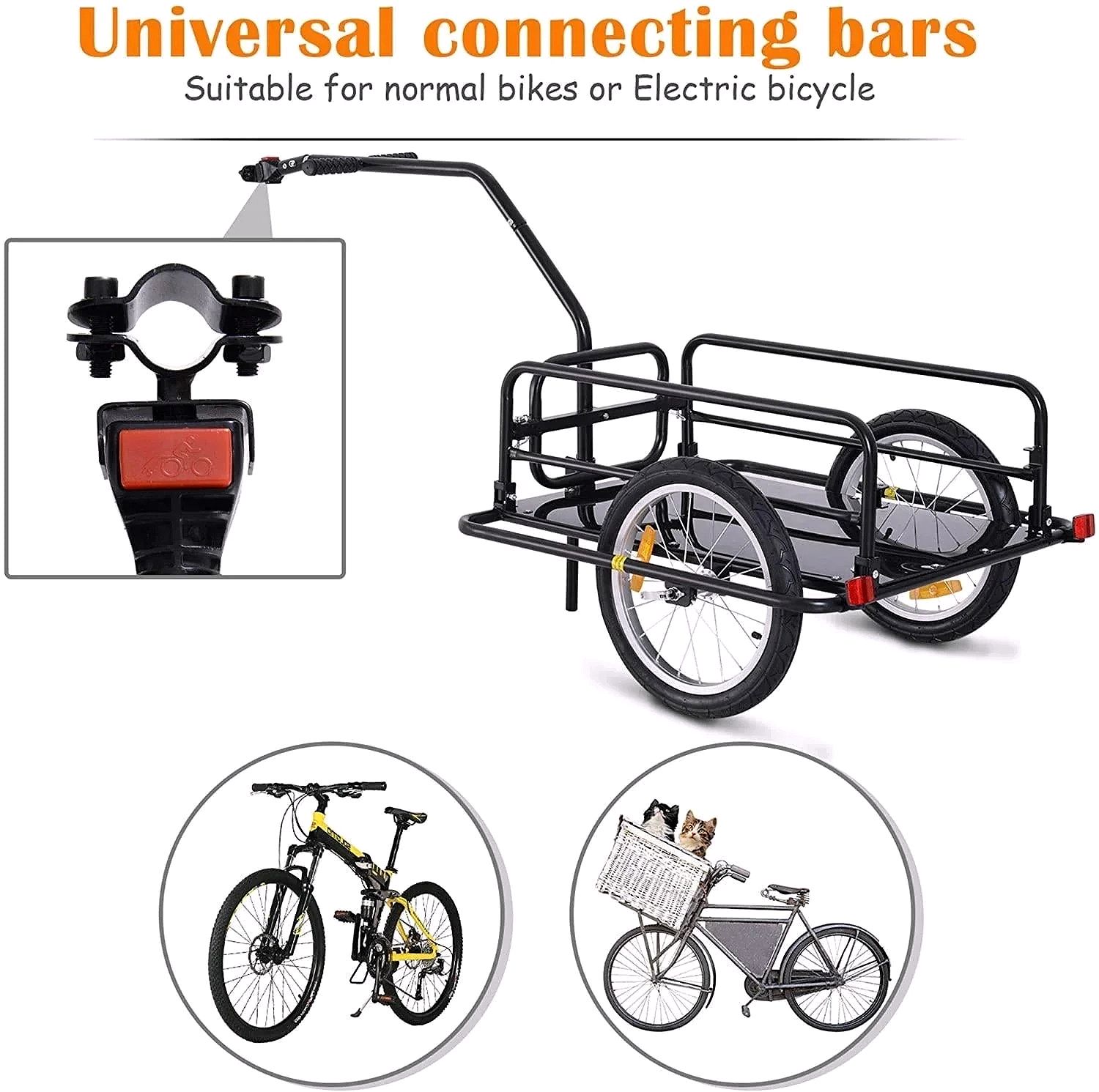 Foldable Bike Cargo Trailer – 80 lb Capacity, 16″ Wheels, Black, with Hitch