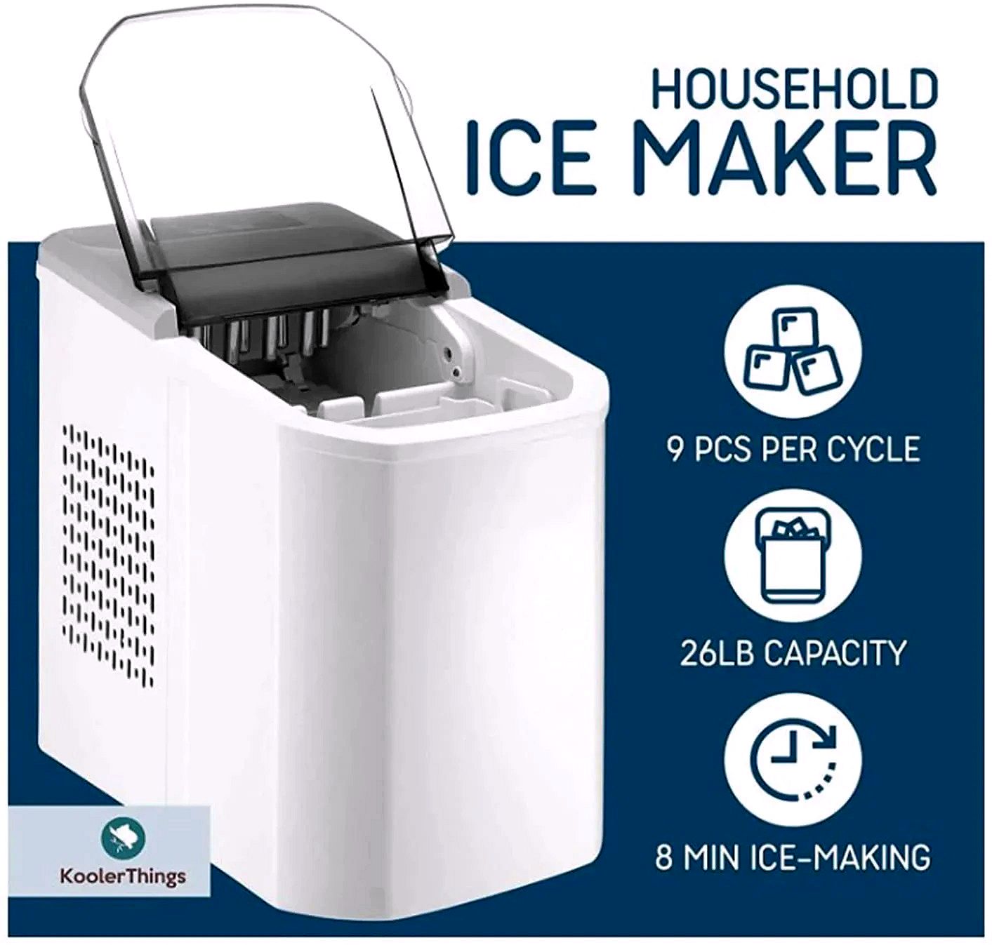 Ice Maker Ice Cube Maker – Bullet-Shaped, Quick & Portable, LED Display, 10-12 kg/24h