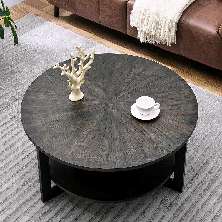 Frame Round Coffee Table with Storage – Industrial Farmhouse Style