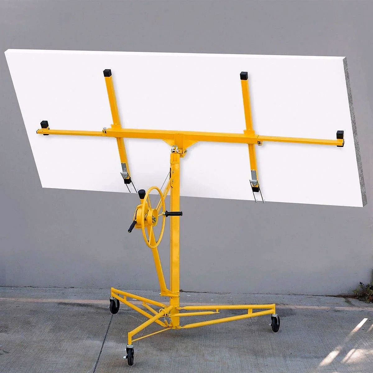 Drywall Lift – 11' Rolling Sheetrock Panel Hoist Jack (Yellow)