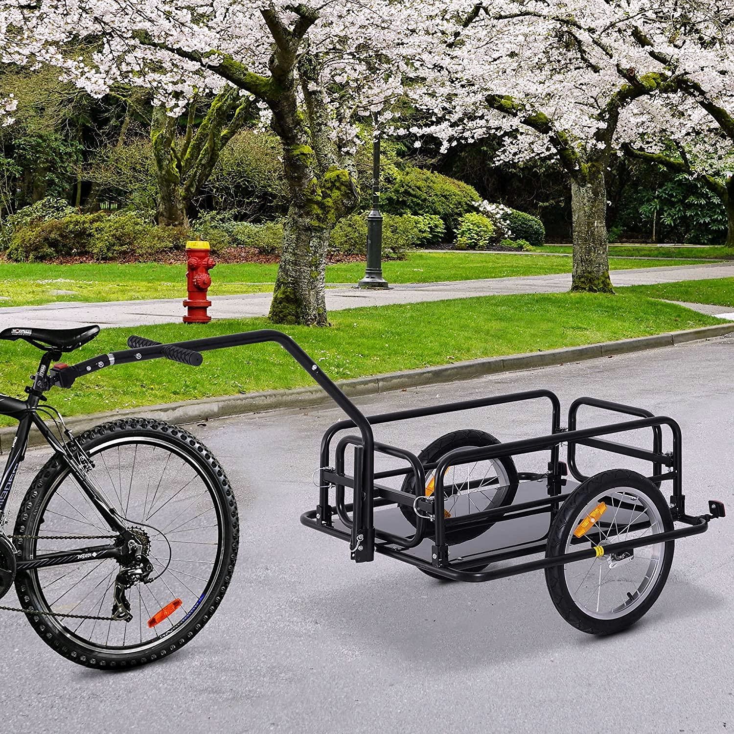 Foldable Bike Cargo Trailer – 80 lb Capacity, 16″ Wheels, Black, with Hitch