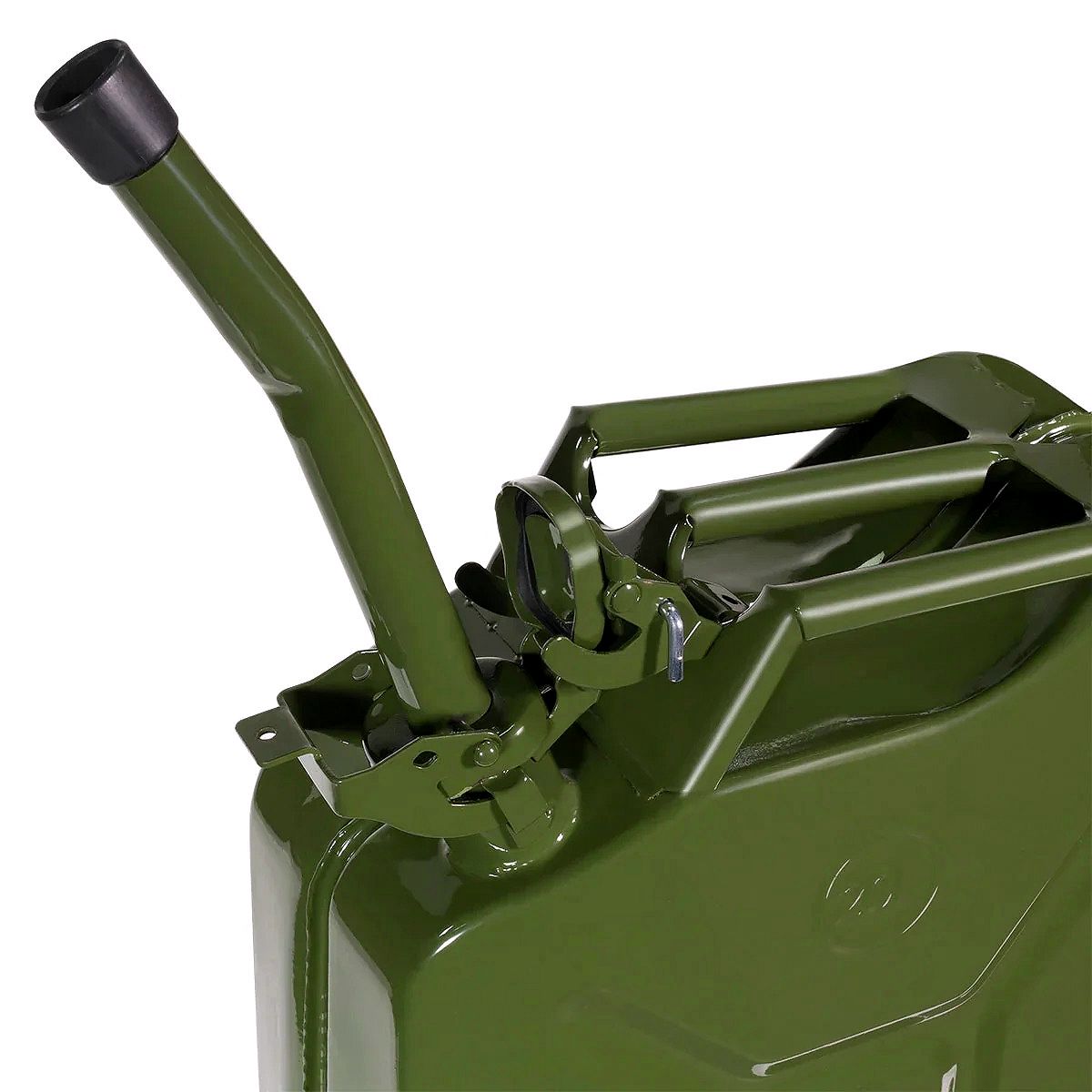 20L (5-Gallon) Steel Jerry Can – Gas & Diesel Fuel Tank with Green Holder and Mount