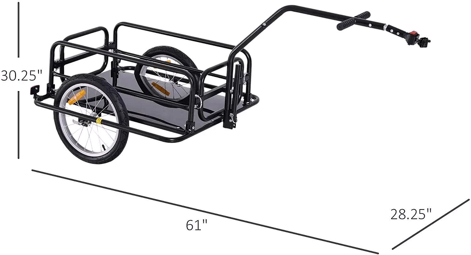 Foldable Bike Cargo Trailer – 80 lb Capacity, 16″ Wheels, Black, with Hitch