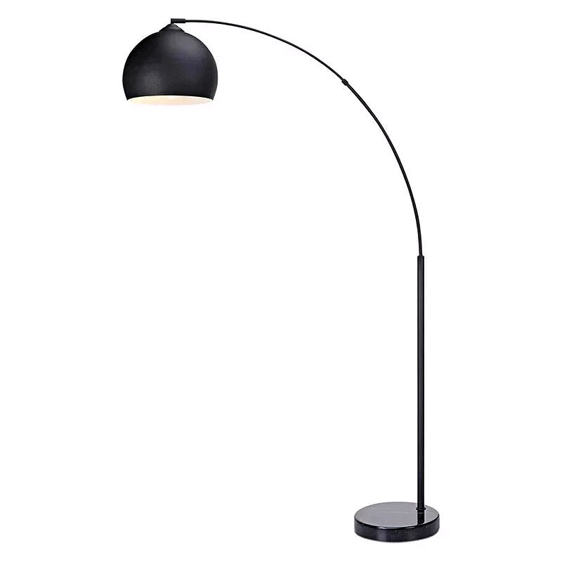Arc Floor Lamp with Chrome Bell Shade & Faux White Marble Base