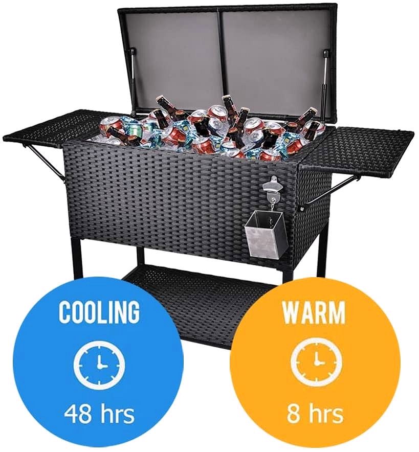 80-Quart Rattan Rolling Cooler Cart – Portable Wicker Beverage Trolley for Outdoor Parties
