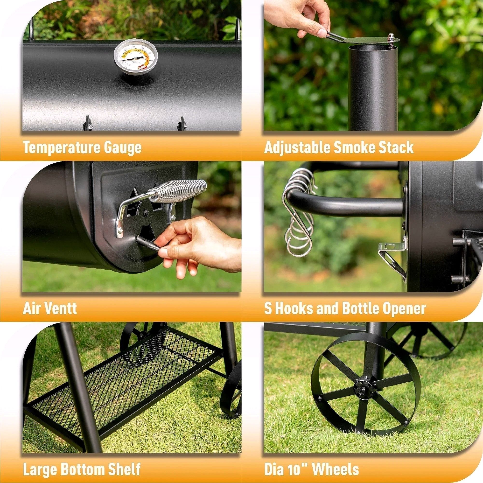 941 Sq.in. Overlarge BBQ Charcoal Grill with Offset Smoker – Black