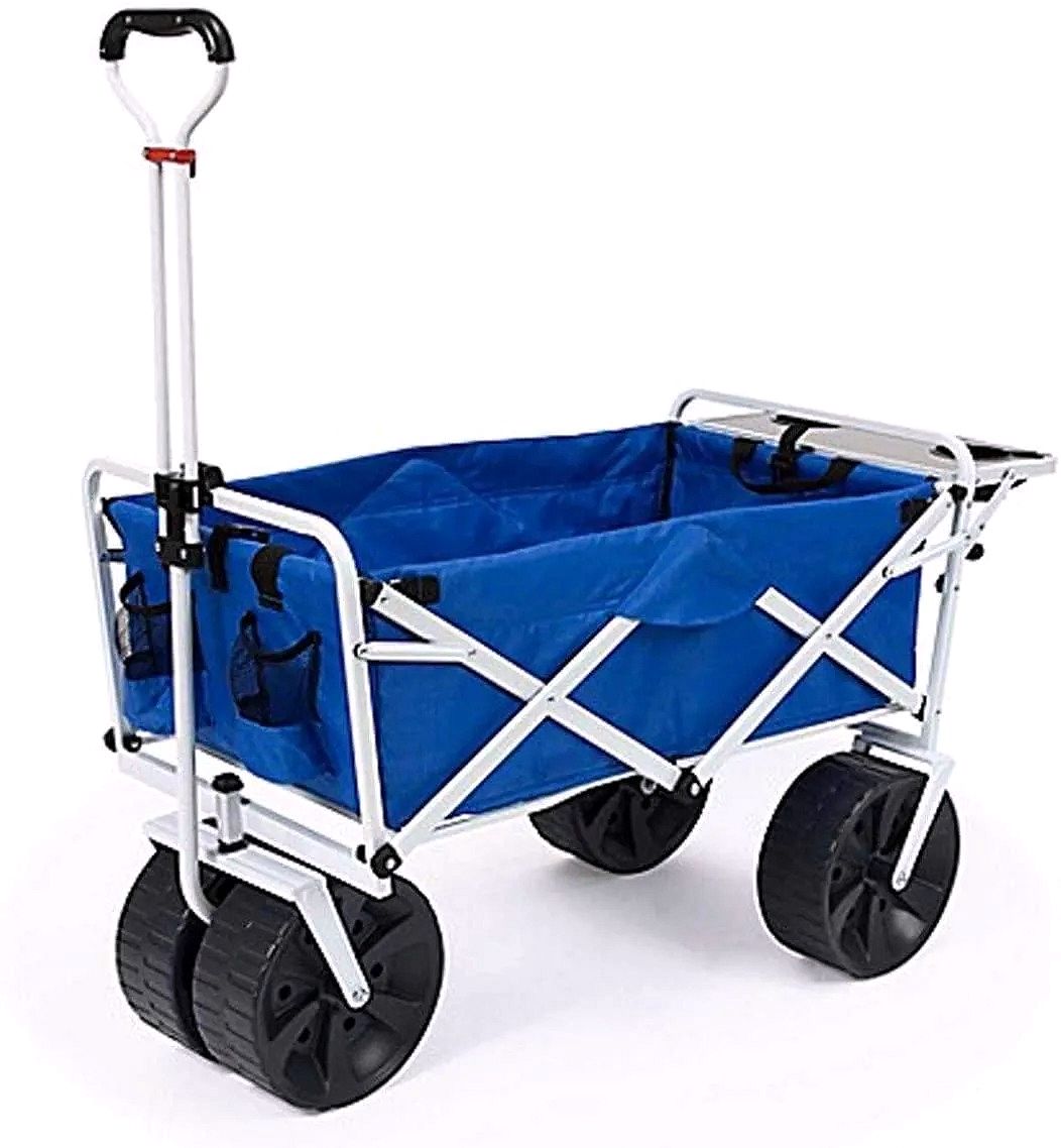 All Terrain Beach Wagon with Side Table – Heavy Duty Collapsible Folding Cart for Outdoor Adventures