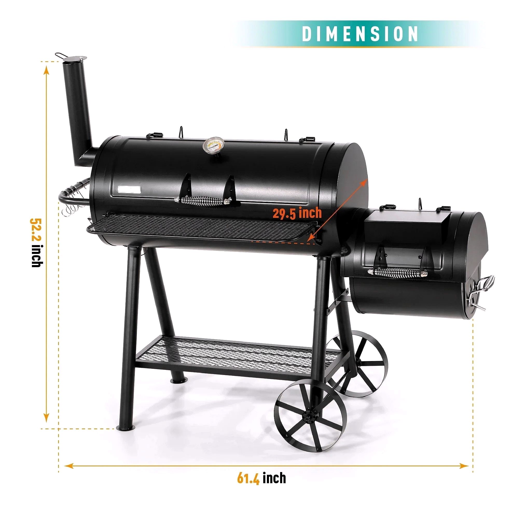 941 Sq.in. Overlarge BBQ Charcoal Grill with Offset Smoker – Black
