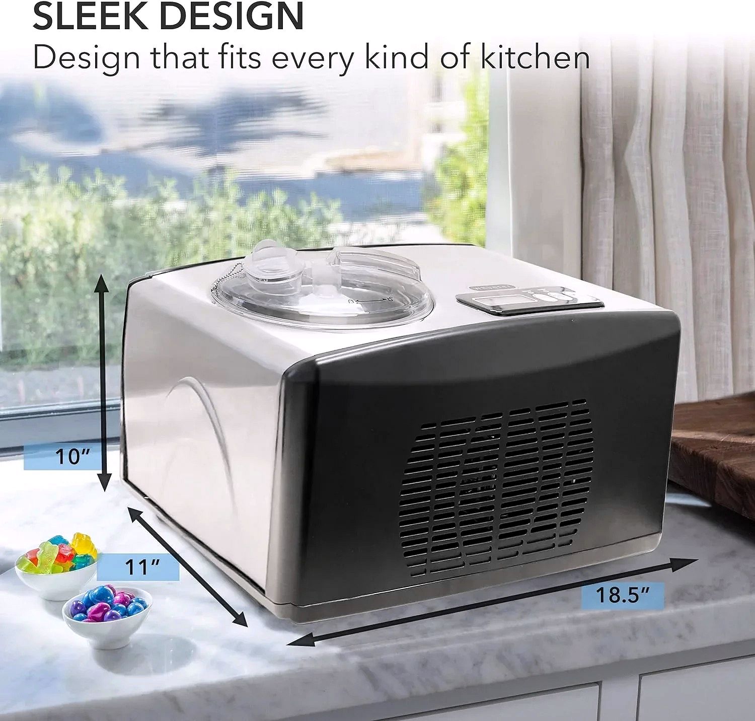 Automatic Ice Cream Maker – 1.6 Quart, Stainless Steel with Built-In Compressor