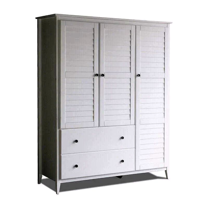 Coastal 3-Door Armoire with Soft-Close Drawers & Adjustable Shelves