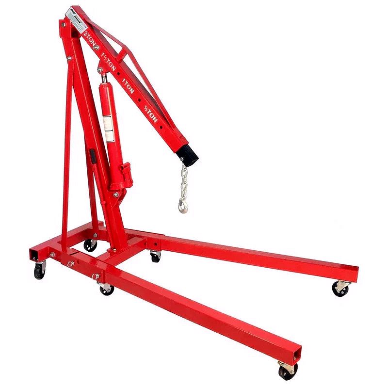 2-Ton Folding Hydraulic Engine Hoist – Cherry Picker Shop Crane with 6 Rotating Caster Wheels