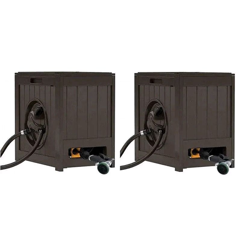 125′ Aquawinder Auto Rewind Water-Powered Yard Hose Reel – Java (2-Pack)