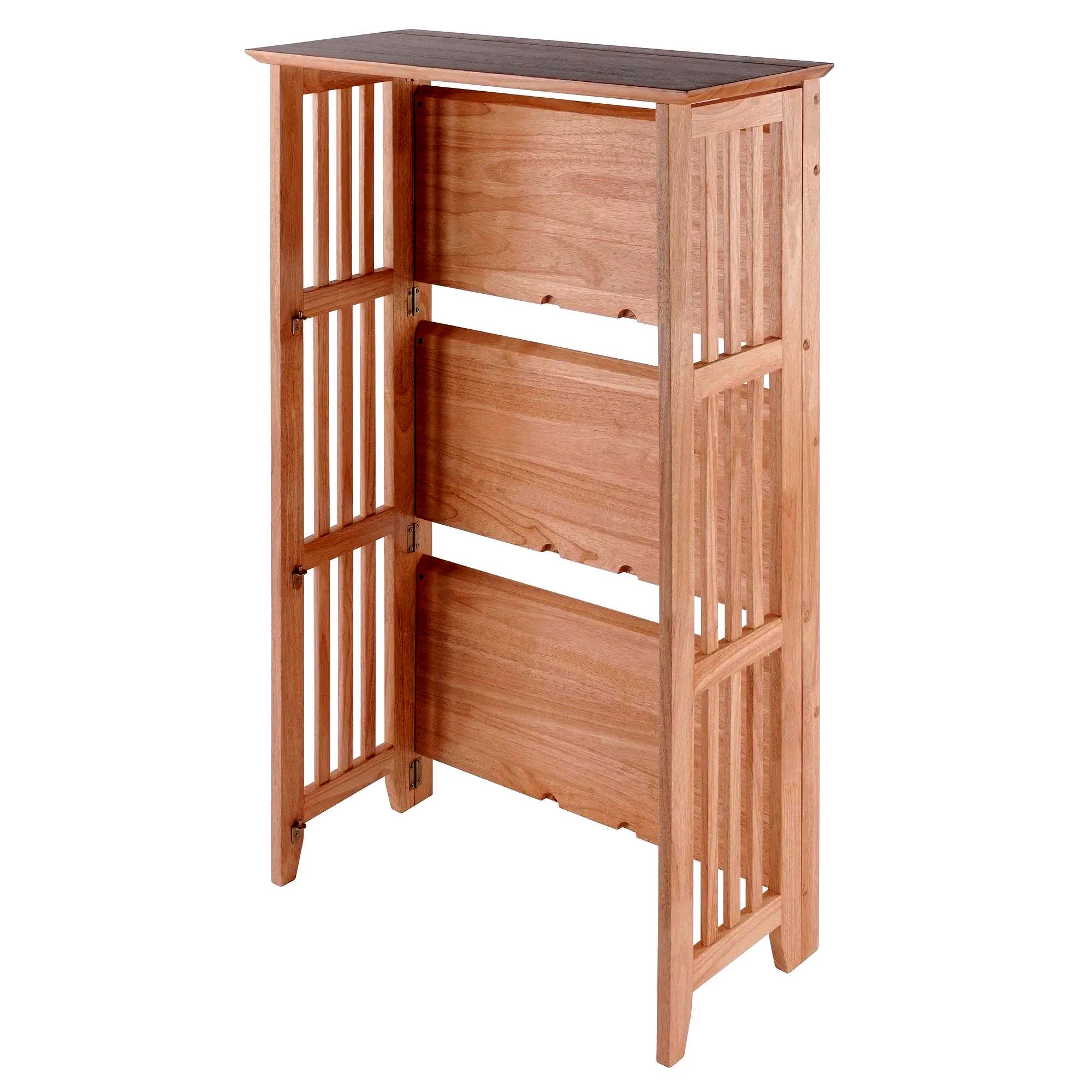 3-Section Foldable Storage Shelf – Natural Wood Finish