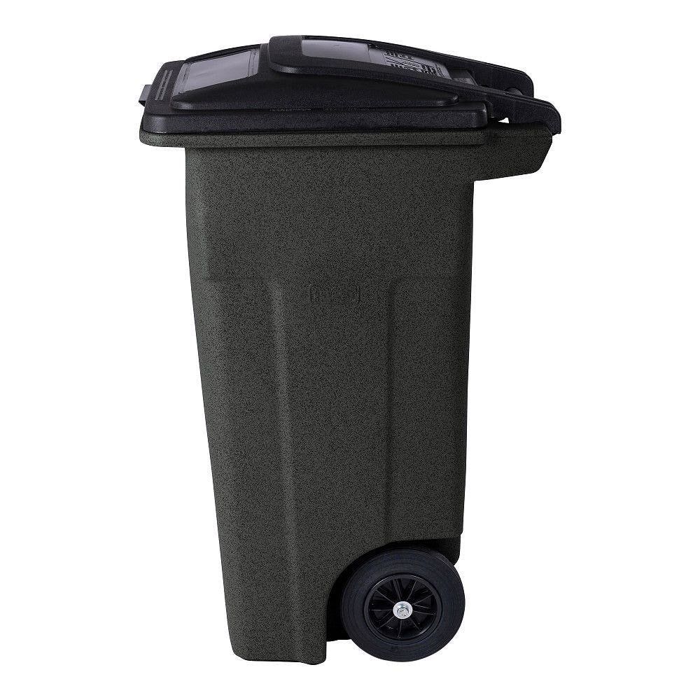 32-Gallon Greenstone Trash Can – Quiet Wheels, Attached Lid, Heavy-Duty Recycling Bin