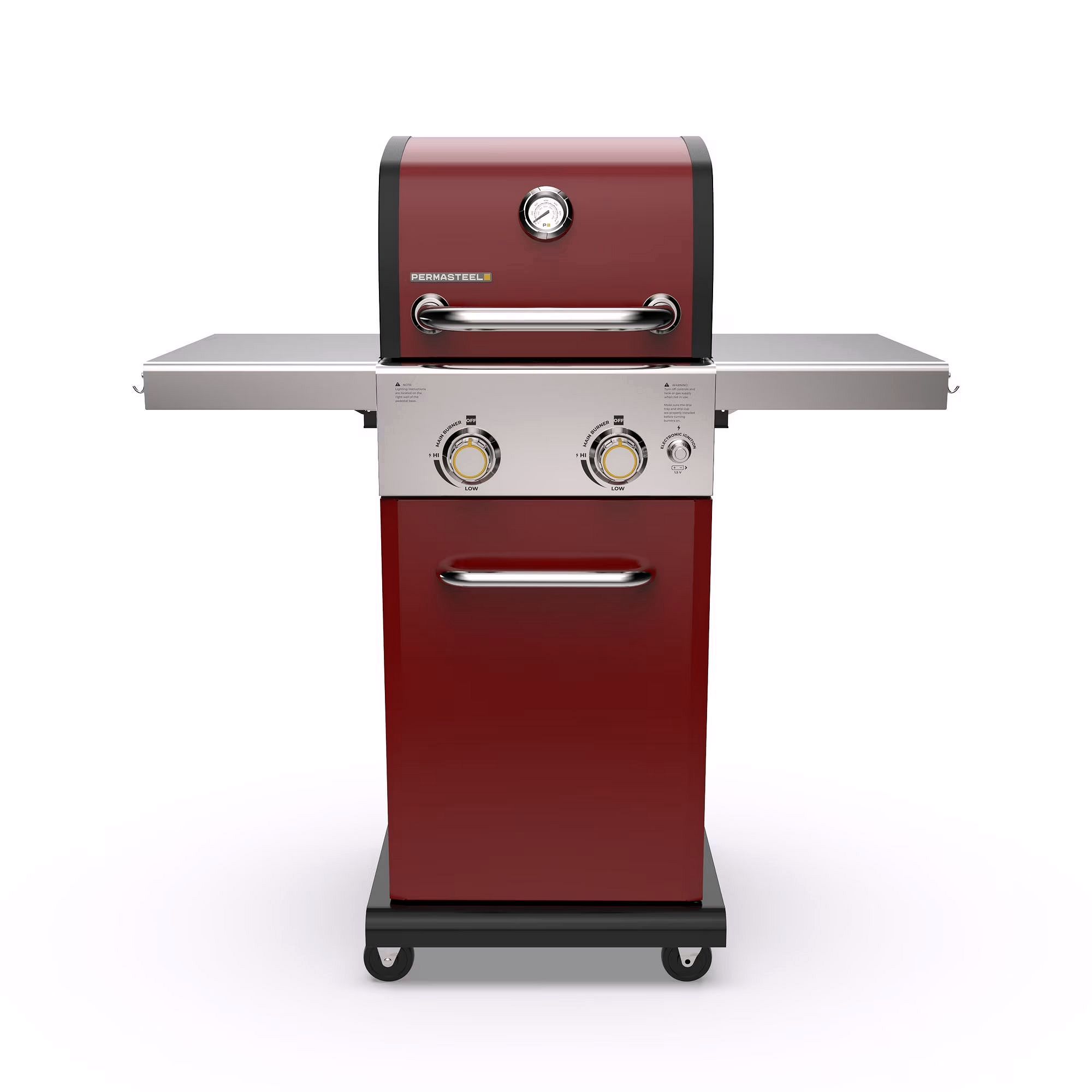 2-Burner Propane Gas Grill – Red, Stainless Steel, 28,000 BTUs