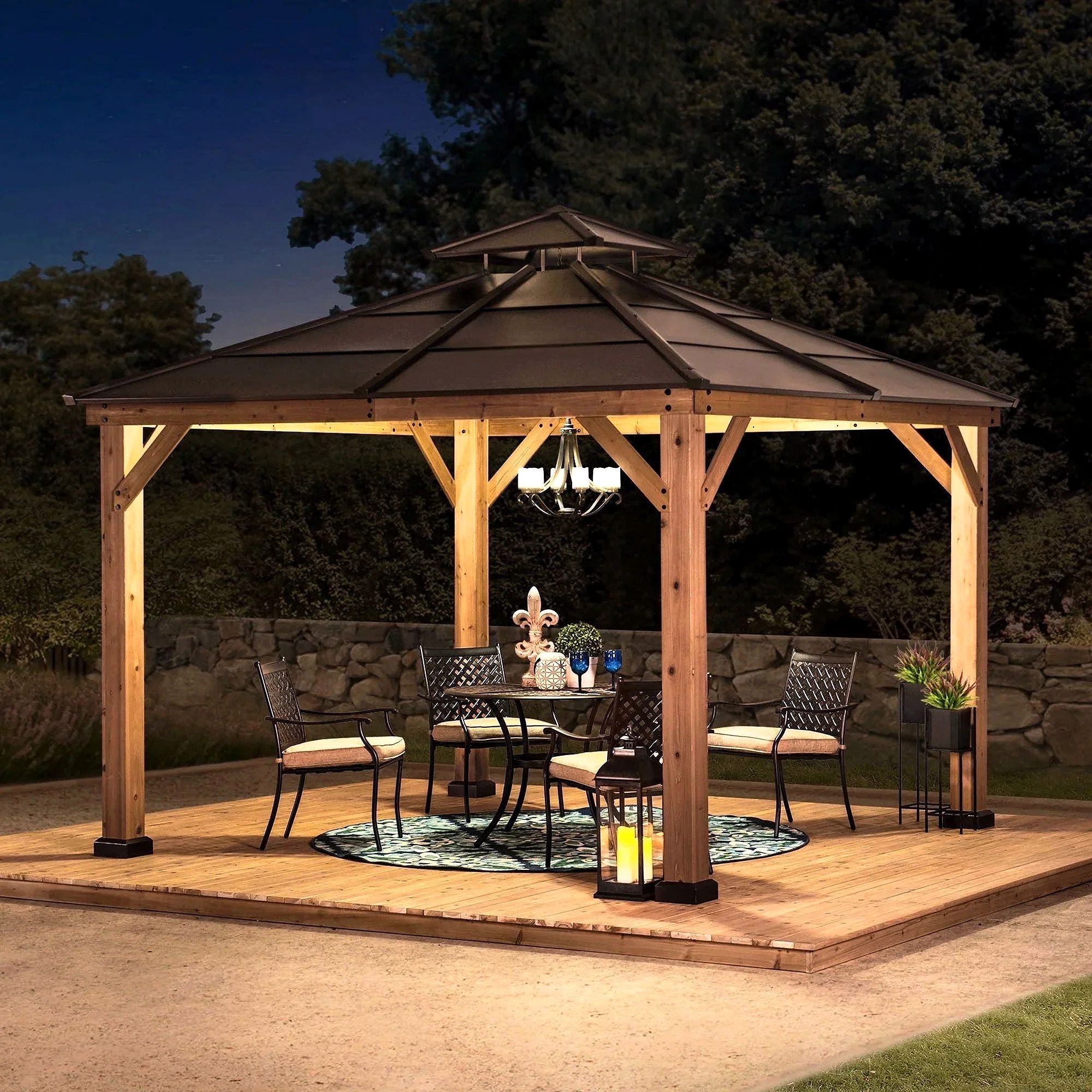 10 ft. x 10 ft. Cedar Gazebo with Steel 2-Tier Hip Roof