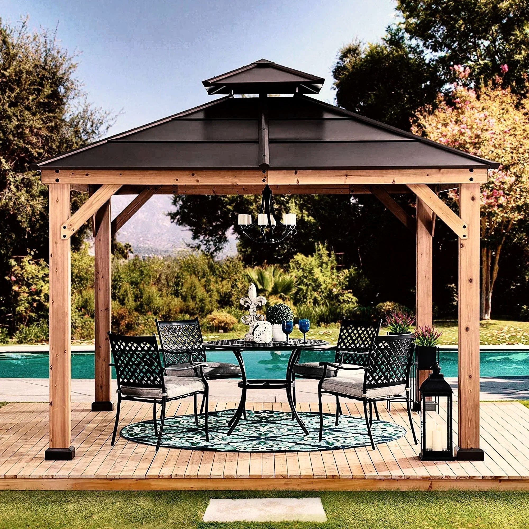 10 ft. x 10 ft. Cedar Gazebo with Steel 2-Tier Hip Roof