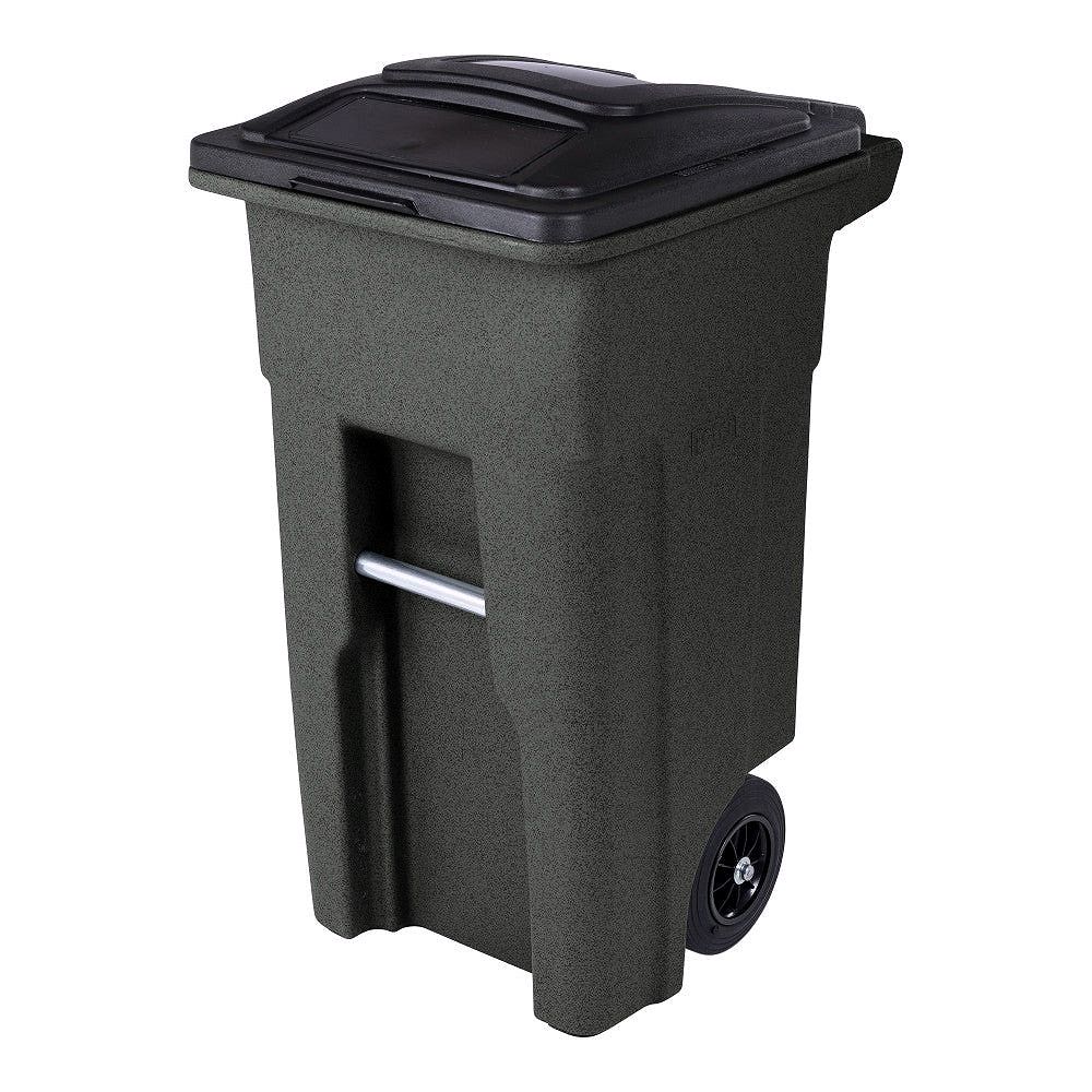 32-Gallon Greenstone Trash Can – Quiet Wheels, Attached Lid, Heavy-Duty Recycling Bin