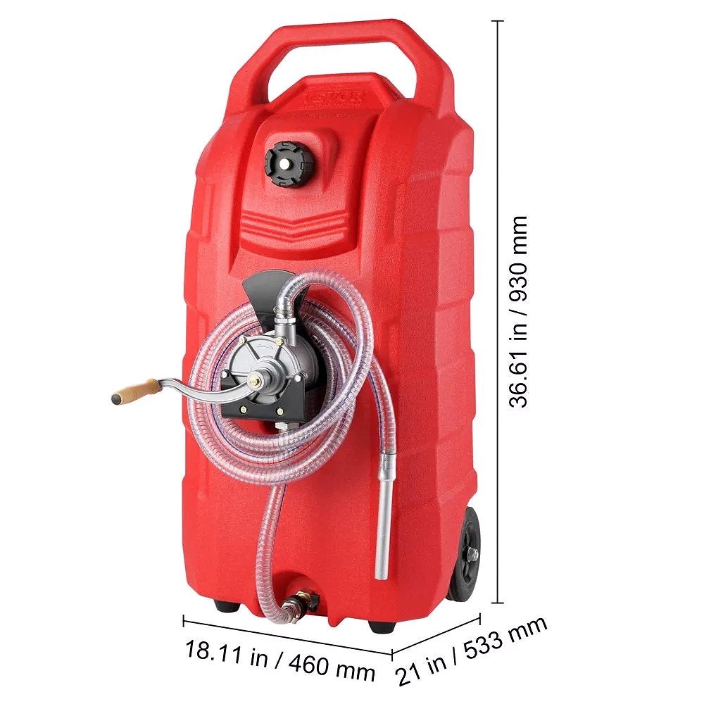 16-Gallon Portable Fuel Caddy – Gasoline, Diesel & Oil Transfer Tank with 6” Rubber Wheels and Anti-Bend Hose