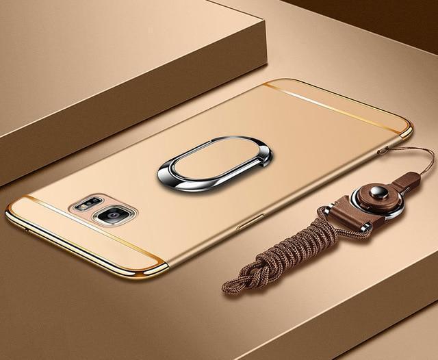 Luxury Ultra-thin 3-in-1 Plating Magnetic Ring Holder Samsung Case With FREE Strap