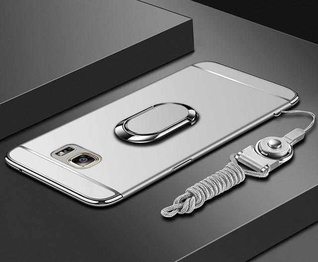 Luxury Ultra-thin 3-in-1 Plating Magnetic Ring Holder Samsung Case With FREE Strap