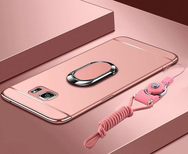 Luxury Ultra-thin 3-in-1 Plating Magnetic Ring Holder Samsung Case With FREE Strap